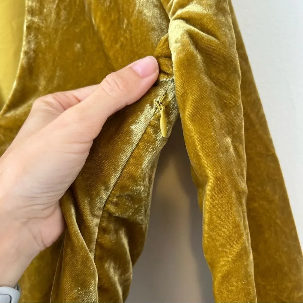 J. Crew Faux Wrap Velvet Long Sleeve Blouse Size 2 in Mustard Yellow